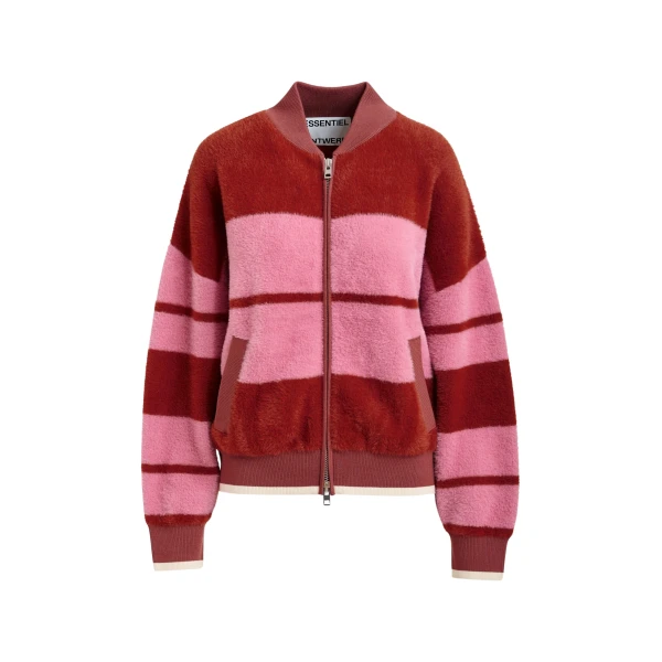 Essentiel Antwerp Burned orange and pink striped knitted bomber jacket