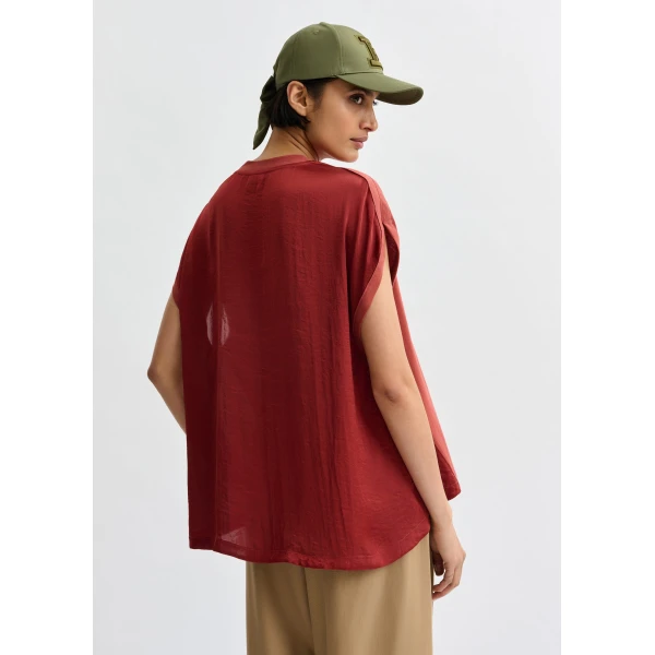 Essentiel Antwerp Burned orange cap-sleeve organic cotton T-shirt Top, view 6