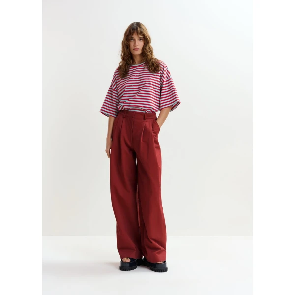 Essentiel Antwerp Burned orange pleated wide-leg pants, view 2