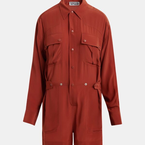 Essentiel Antwerp Burned red oversized playsuit with overlay maxi skirt, view 3