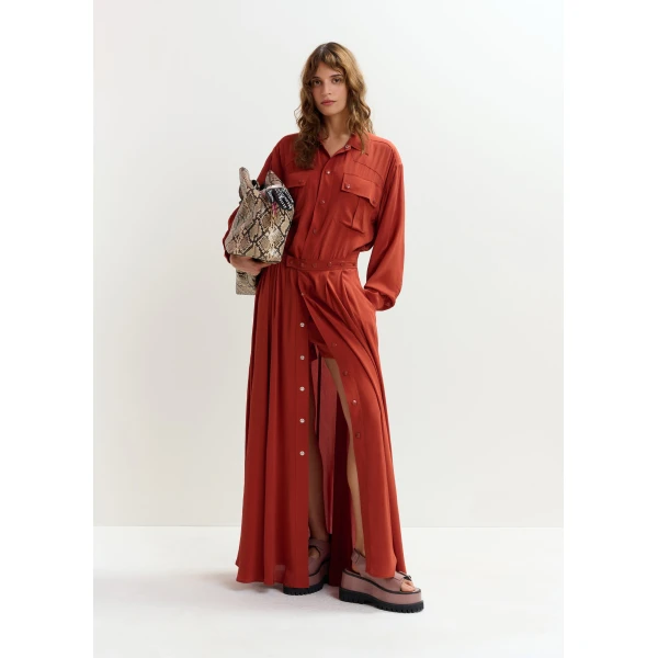 Essentiel Antwerp Burned red oversized playsuit with overlay maxi skirt, view 4
