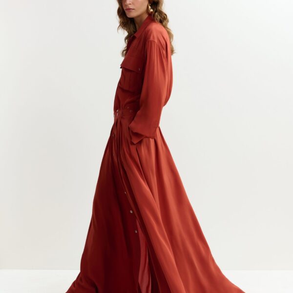 Essentiel Antwerp Burned red oversized playsuit with overlay maxi skirt, view 5