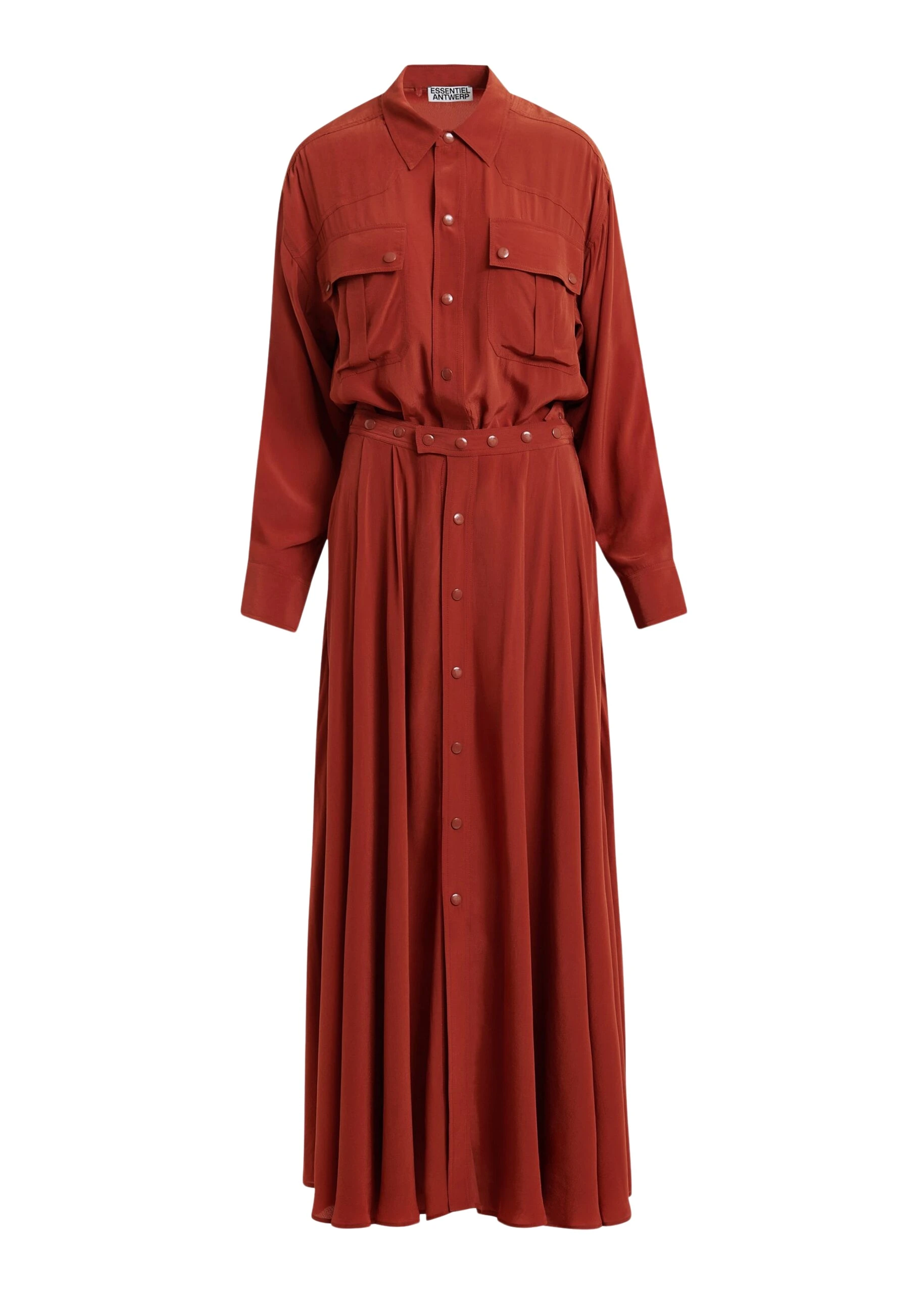 Burned red oversized playsuit with overlay maxi skirt