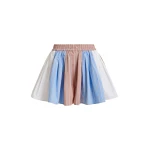 Essentiel Antwerp Camel, light blue and white striped cotton shorts with elasticated waistband