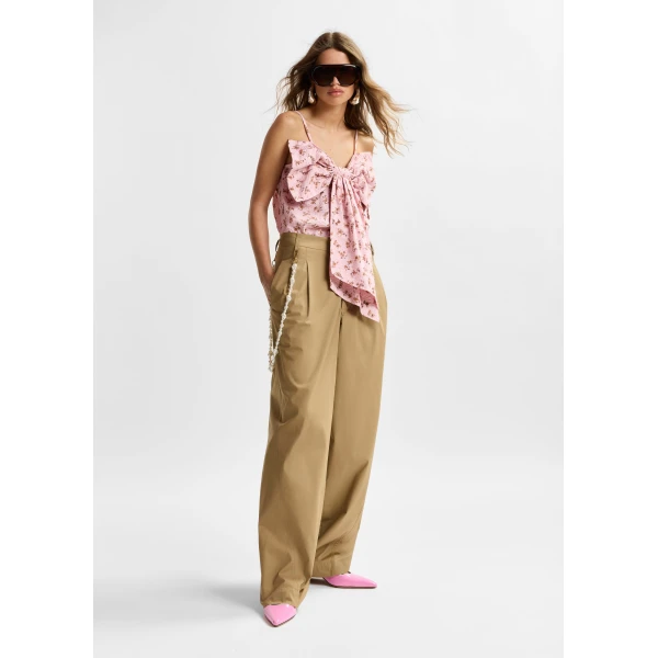Essentiel Antwerp Camel tapered-leg cotton pants with detachable pearl belt, view 6