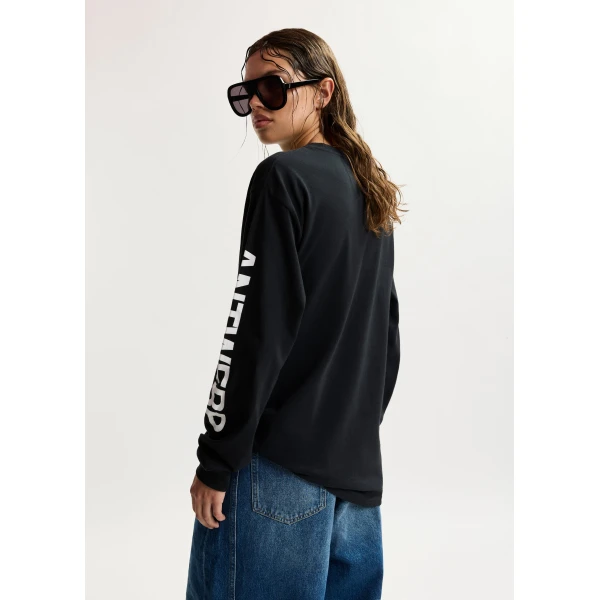 Essentiel Antwerp “Clare, To Be Considered” exclusive merch black, white and red cotton long-sleeve T-shirt Top, view 5