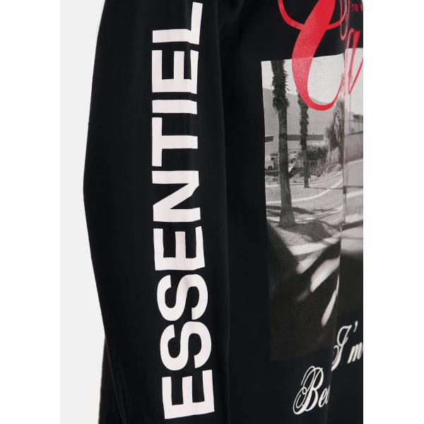 Essentiel Antwerp “Clare, To Be Considered” exclusive merch black, white and red cotton long-sleeve T-shirt Top, view 6