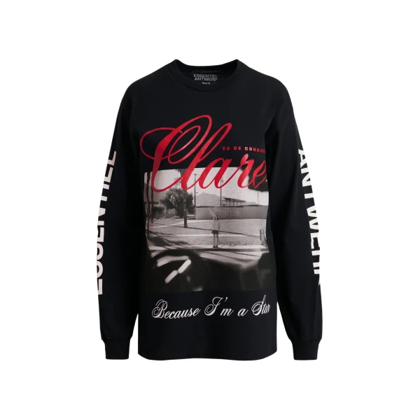 Essentiel Antwerp “Clare, To Be Considered” exclusive merch black, white and red cotton long-sleeve T-shirt Top