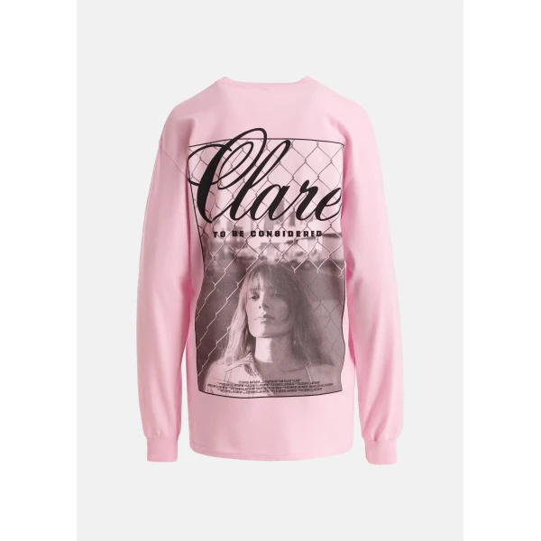 Essentiel Antwerp “Clare, To Be Considered” exclusive merch pink, black and white cotton long-sleeve T-shirt Top, view 2