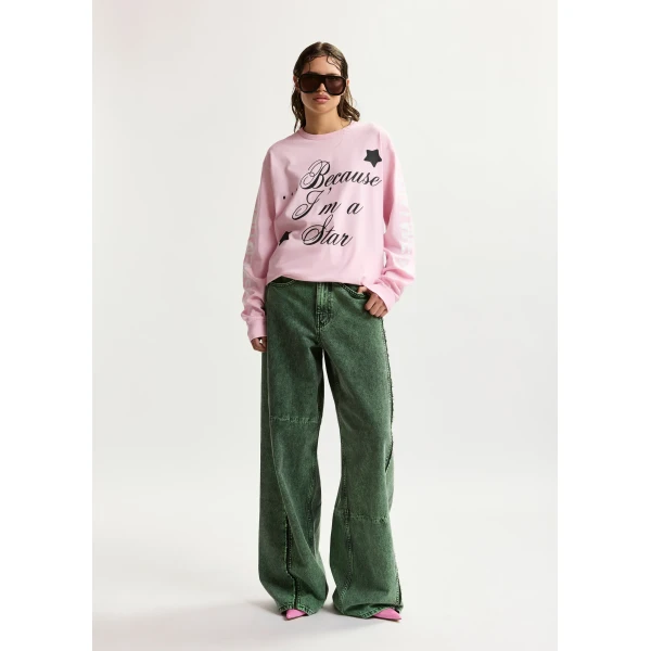 Essentiel Antwerp “Clare, To Be Considered” exclusive merch pink, black and white cotton long-sleeve T-shirt Top, view 3