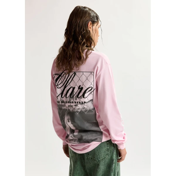 Essentiel Antwerp “Clare, To Be Considered” exclusive merch pink, black and white cotton long-sleeve T-shirt Top, view 6