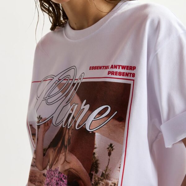 Essentiel Antwerp “Clare, To Be Considered” exclusive merch white cotton T-shirt Top, view 4