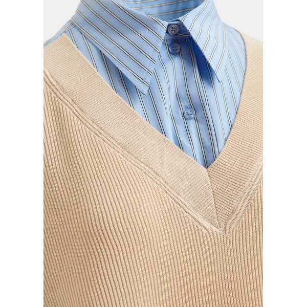 Essentiel Antwerp Cream and light blue knit-panel oversized shirt dress, view 6