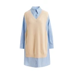 Essentiel Antwerp Cream and light blue knit-panel oversized shirt dress