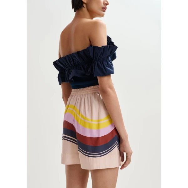 Essentiel Antwerp Cream and multicolor cotton shorts with placed stripe print, view 5
