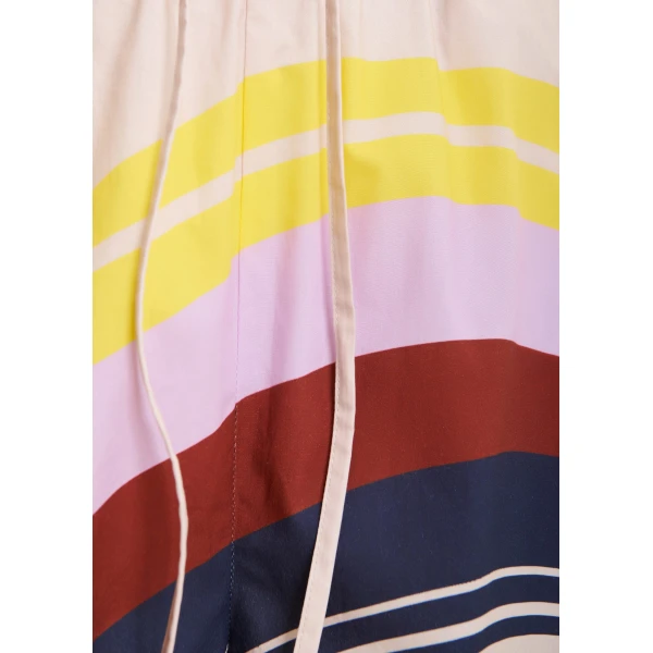Essentiel Antwerp Cream and multicolor cotton shorts with placed stripe print, view 6