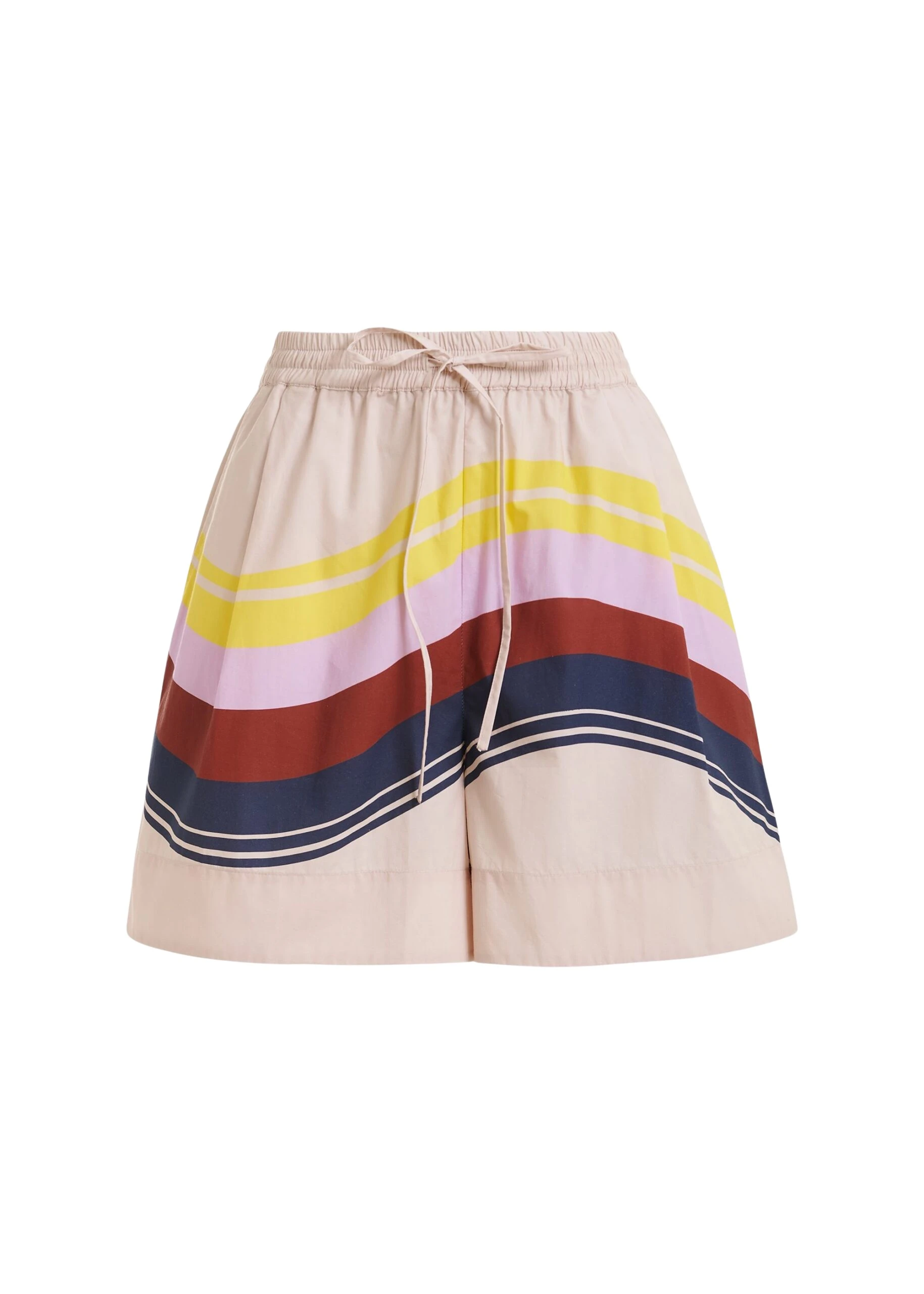 Cream and multicolor cotton shorts with placed stripe print