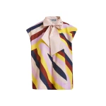 Essentiel Antwerp Cream and multicolor graphic sleeveless top with tie neckline