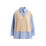 Essentiel Antwerp Cream, light blue and black knit-panel oversized shirt