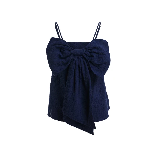 Essentiel Antwerp Dark blue cotton top with bow detail