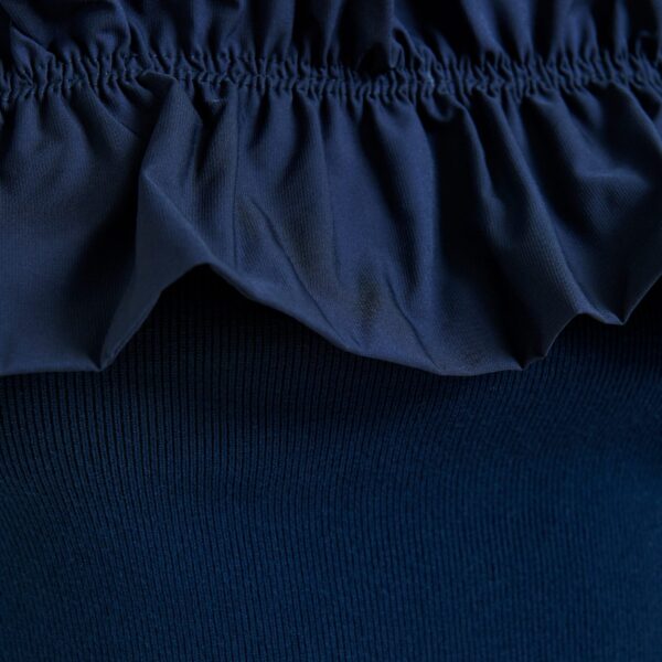 Essentiel Antwerp Dark blue off-shoulder knit top with ruffle trim, view 6