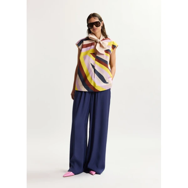 Essentiel Antwerp Dark blue relaxed-fit pants with drawstring, view 2