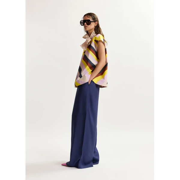 Essentiel Antwerp Dark blue relaxed-fit pants with drawstring, view 3