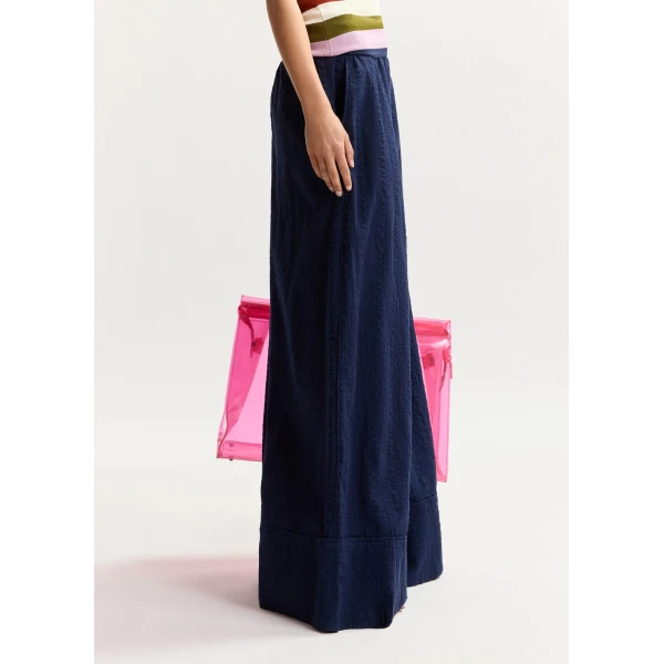 Essentiel Antwerp Dark blue wide-leg pants with contrast stitching, view 3