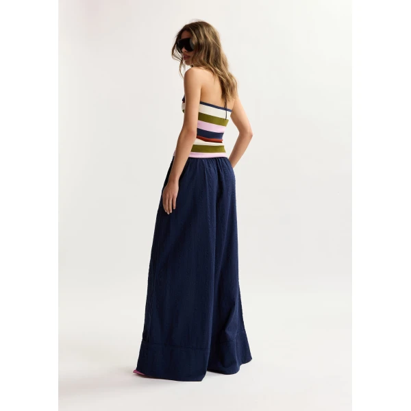 Essentiel Antwerp Dark blue wide-leg pants with contrast stitching, view 4