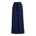 Essentiel Antwerp Dark blue wide-leg pants with contrast stitching