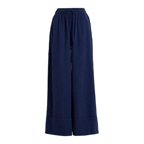 Essentiel Antwerp Dark blue wide-leg pants with contrast stitching