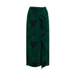 Essentiel Antwerp Dark green and black draped midi skirt with tropical print