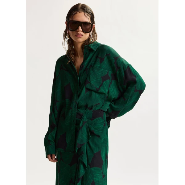 Essentiel Antwerp Dark green and black printed oversized shirt, view 2
