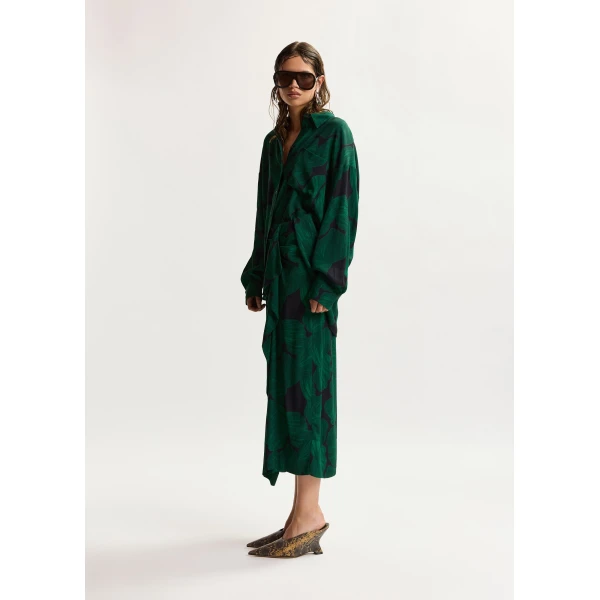 Essentiel Antwerp Dark green and black printed oversized shirt, view 3