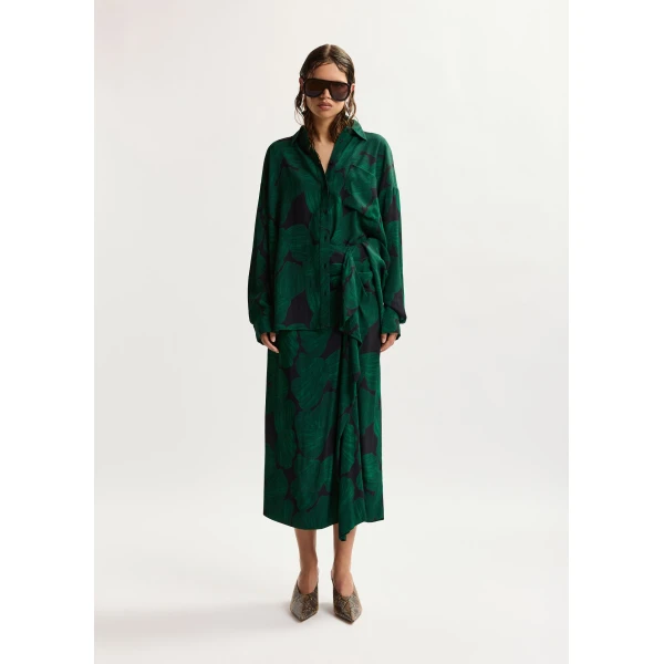 Essentiel Antwerp Dark green and black printed oversized shirt, view 5