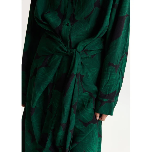 Essentiel Antwerp Dark green and black tropical print shirt dress with faux shirt sleeve detail, view 3