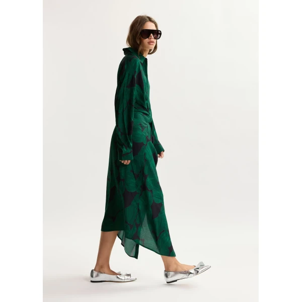 Essentiel Antwerp Dark green and black tropical print shirt dress with faux shirt sleeve detail, view 4