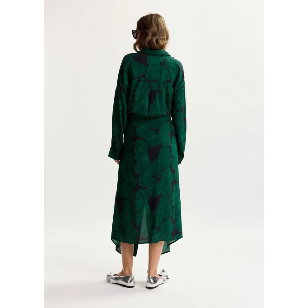 Essentiel Antwerp Dark green and black tropical print shirt dress with faux shirt sleeve detail, view 5
