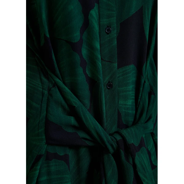 Essentiel Antwerp Dark green and black tropical print shirt dress with faux shirt sleeve detail, view 6