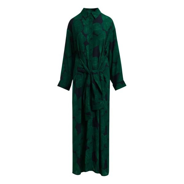 Essentiel Antwerp Dark green and black tropical print shirt dress with faux shirt sleeve detail