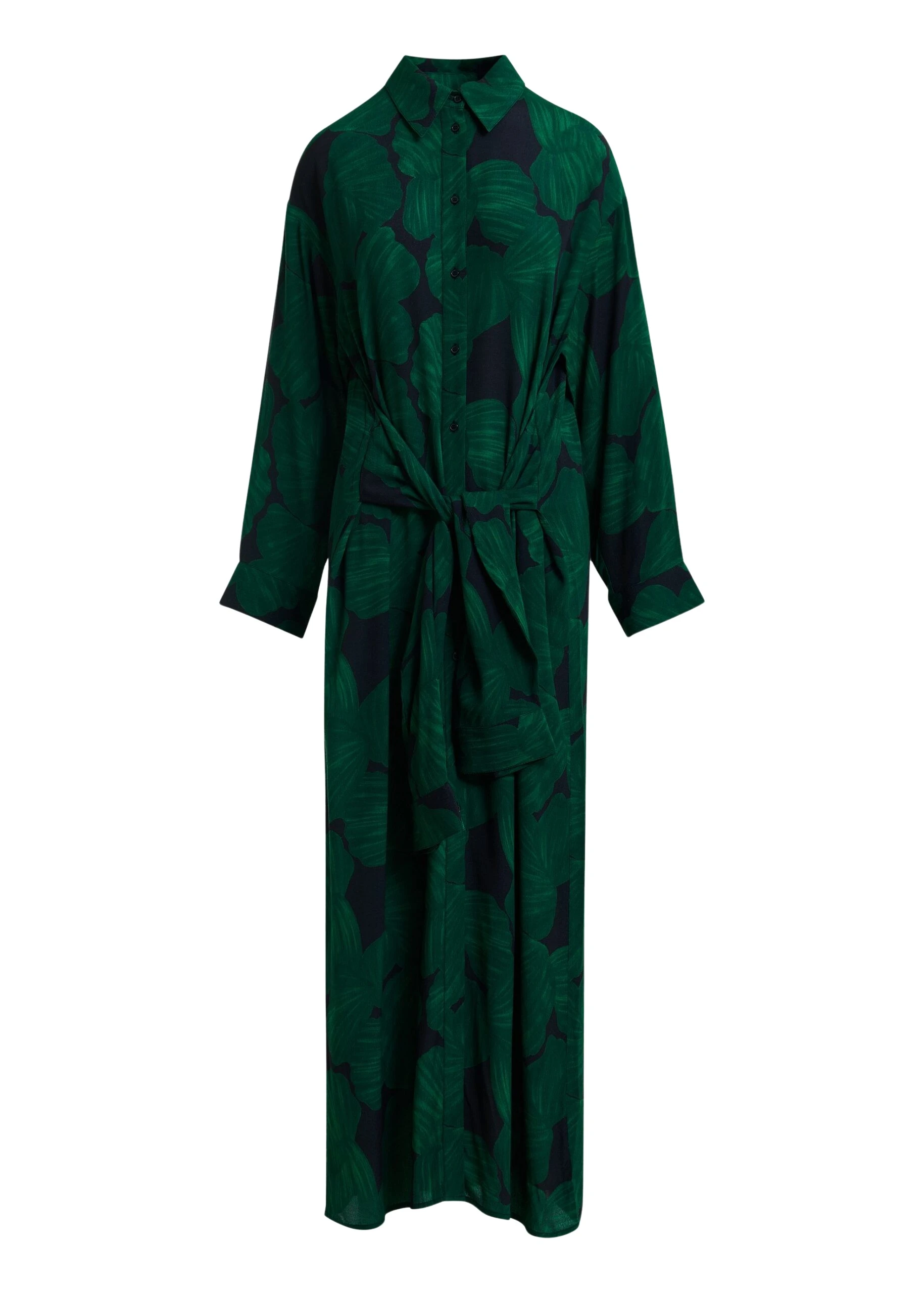Essentiel-Antwerp-Dark-green-and-black-tropical-print-shirt-dress-with-faux-shirt-sleeve-detail-scaled81273_nobg Essentiel Antwerp Dark green and black tropical print shirt dress with faux shirt sleeve detail
