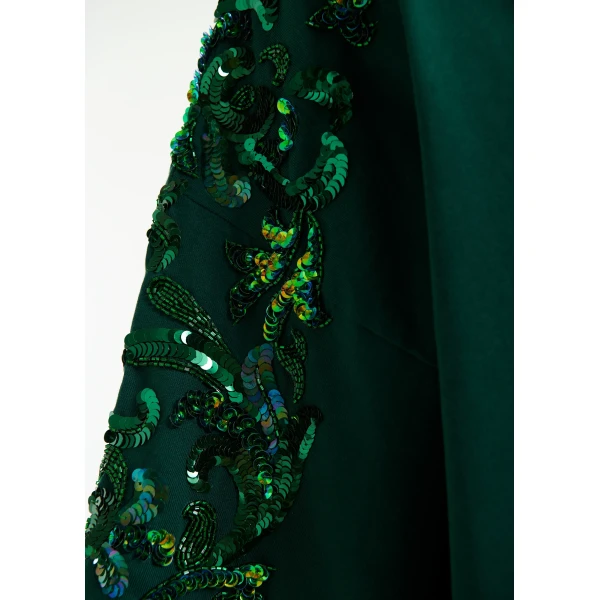 Essentiel Antwerp Dark green cotton T-shirt with floral sequin and bead-embellished embroidery Top, view 6