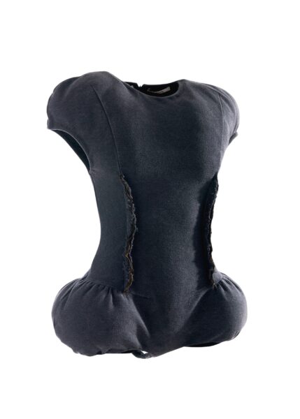 Dark grey sculpted jersey bodysuit with padded curves
