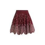 Essentiel Antwerp Dark red and white embroidered cotton skirt with scalloped hemline