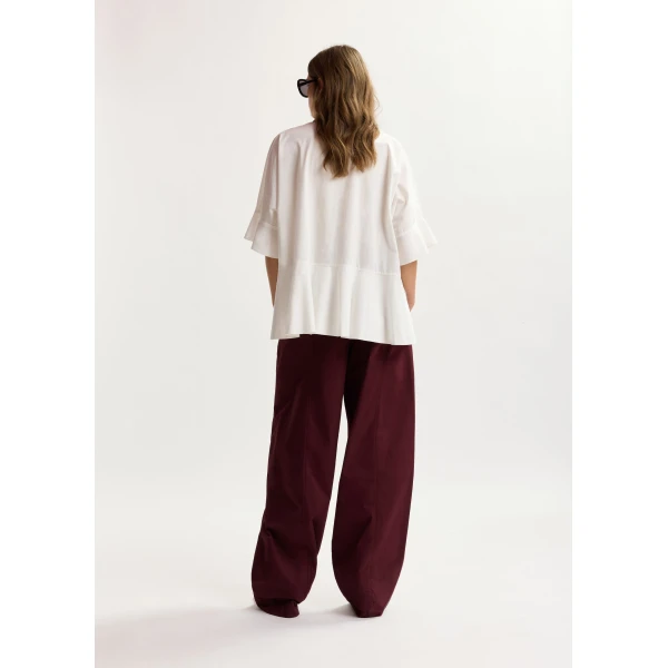 Essentiel Antwerp Dark red tapered cotton pants with twisted seams, view 5
