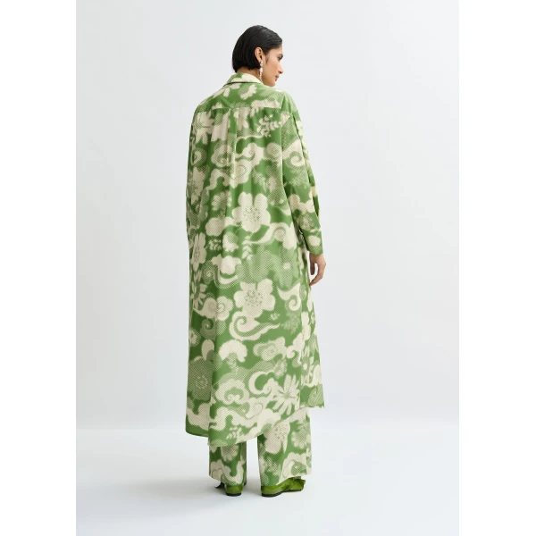 Essentiel Antwerp Green and cream cotton-blend floral-print shirt dress, view 5