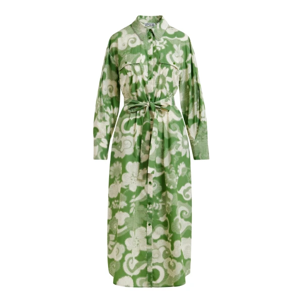 Essentiel Antwerp Green and cream cotton-blend floral-print shirt dress