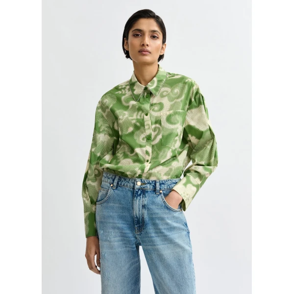 Essentiel Antwerp Green and cream floral-print oversized shirt, view 2