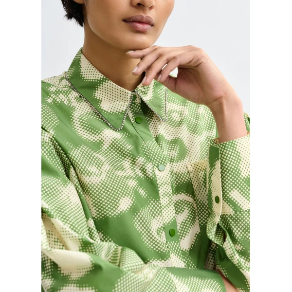 Essentiel Antwerp Green and cream floral-print oversized shirt, view 3
