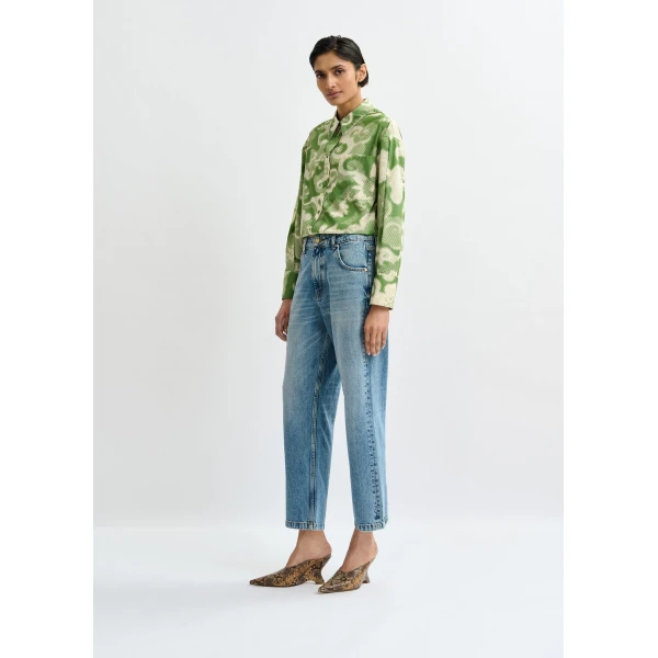 Essentiel Antwerp Green and cream floral-print oversized shirt, view 4